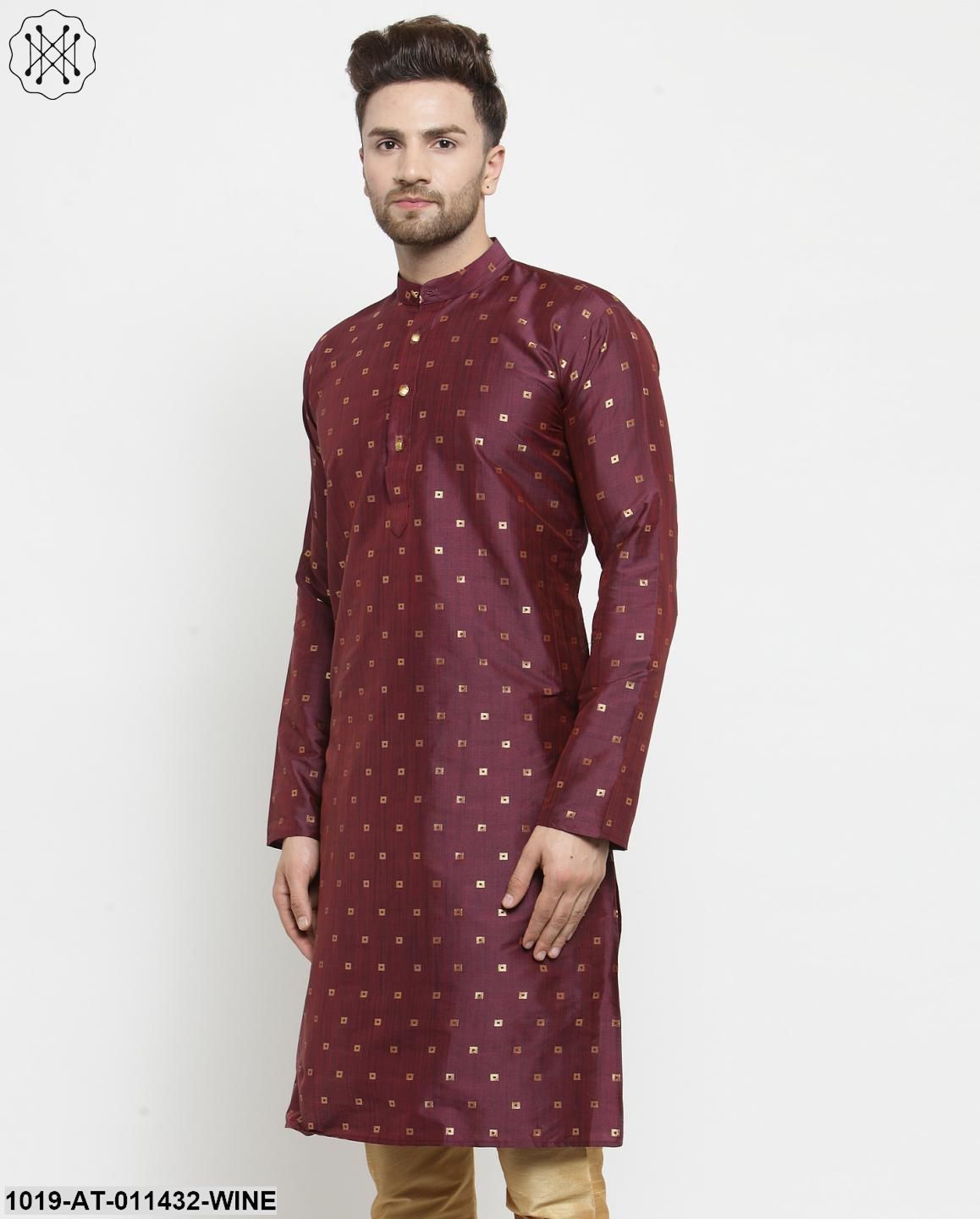 Men's Silk Blend Wine Printed Only Long Kurta