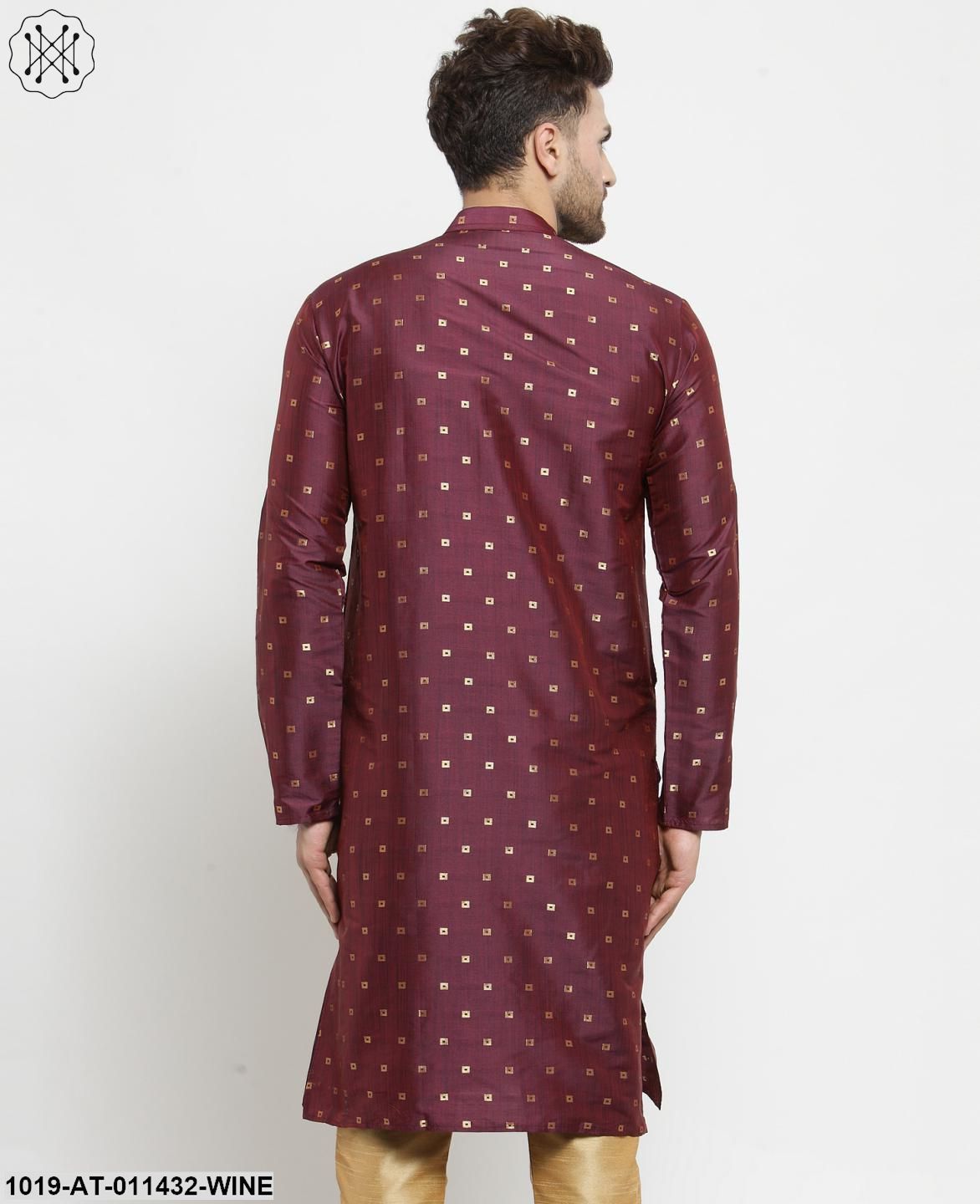 Men's Silk Blend Wine Printed Only Long Kurta