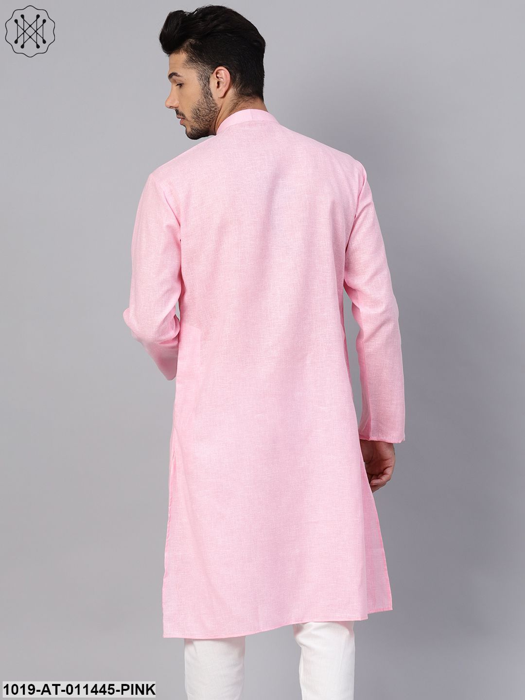 Men's Cotton Linen Blend Pink Solid Only Long Kurta