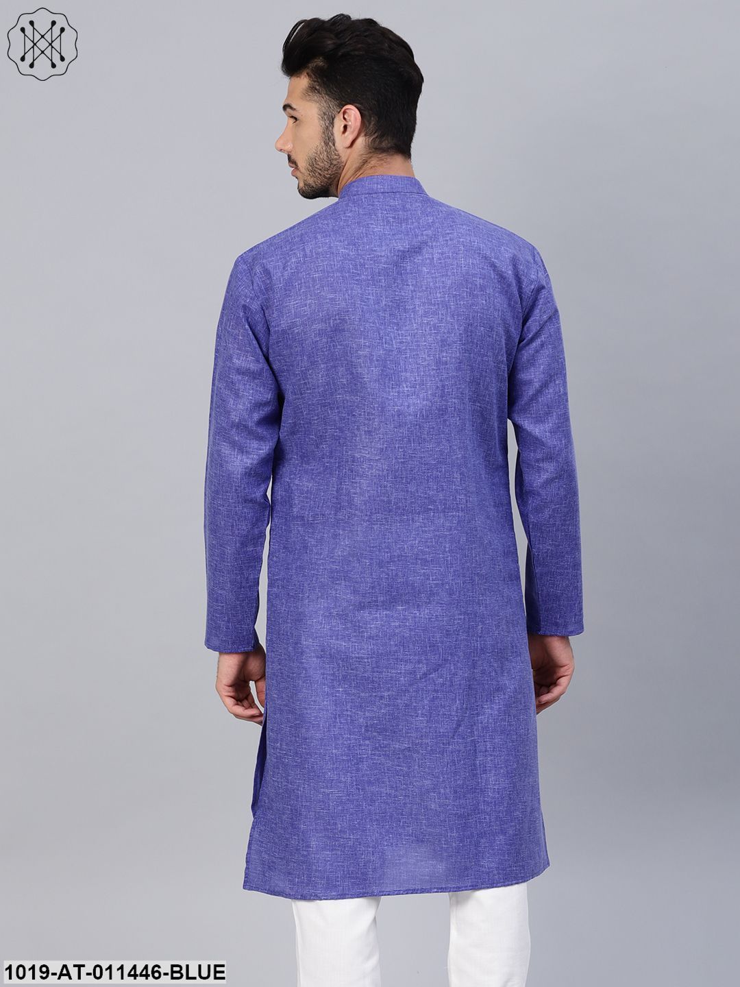 Men's Cotton Linen Blend Indigo Blue Solid Only Long Kurta