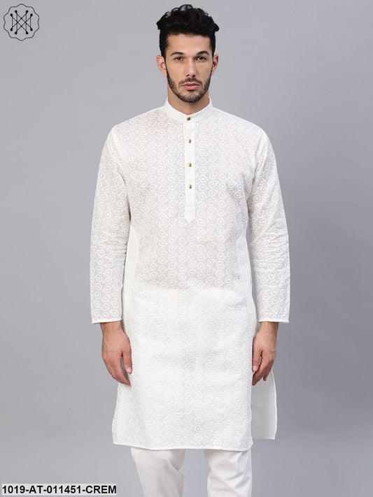 Men's 100% Cotton Cream Chicken Only Long Kurta