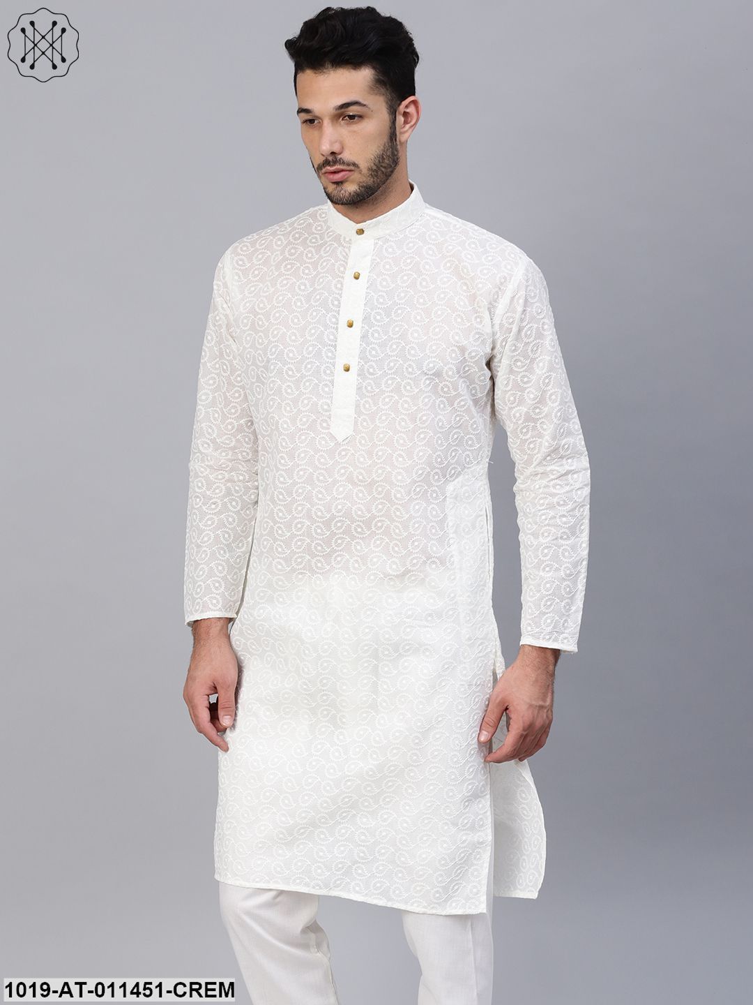 Men's 100% Cotton Cream Chicken Only Long Kurta