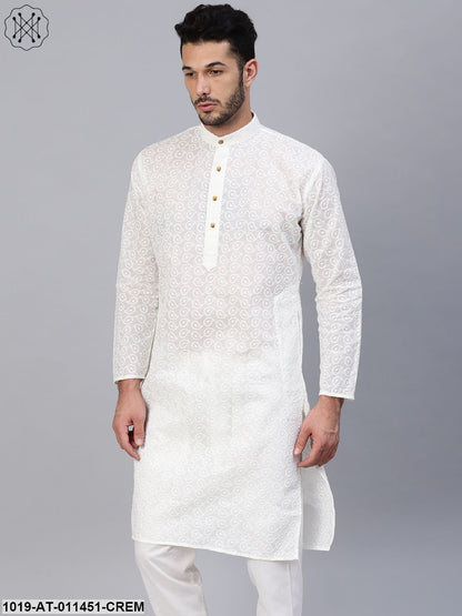 Men's 100% Cotton Cream Chicken Only Long Kurta