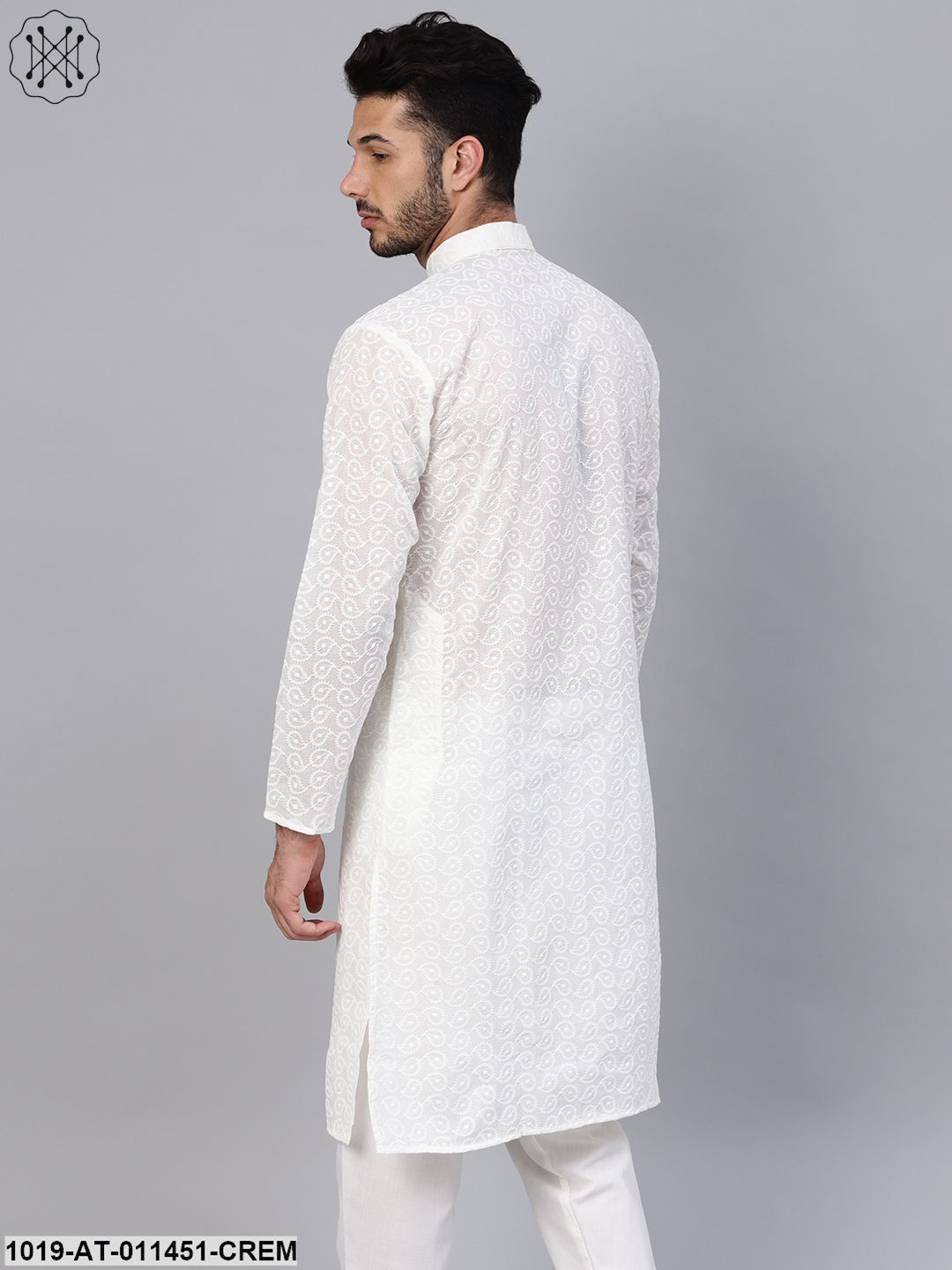 Men's 100% Cotton Cream Chicken Only Long Kurta