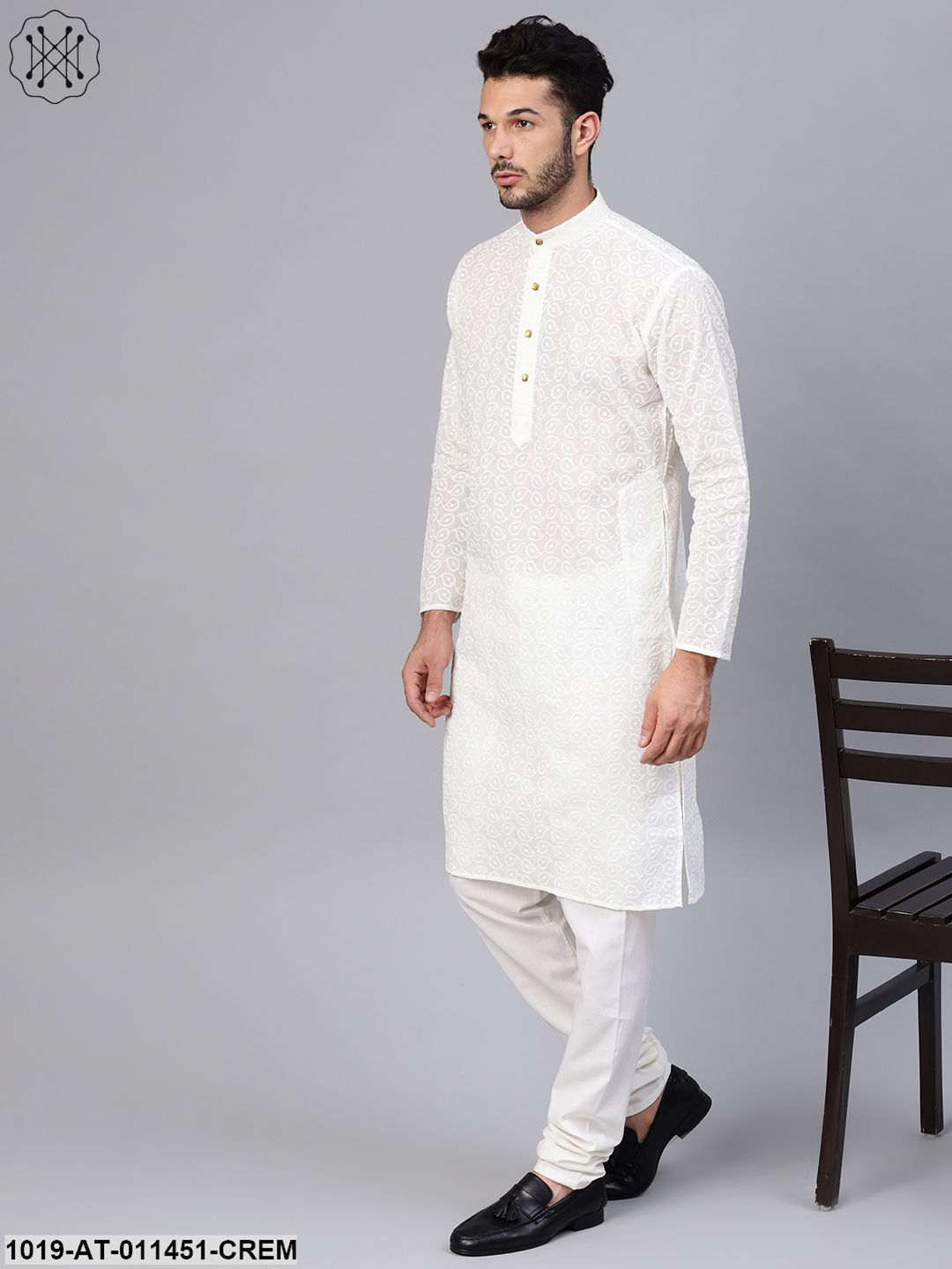 Men's 100% Cotton Cream Chicken Only Long Kurta