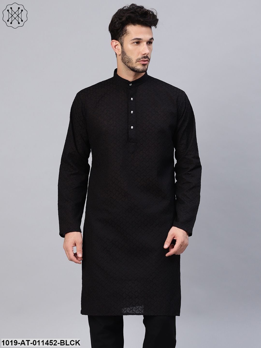 Men's 100% Cotton Black Chicken Only Long Kurta