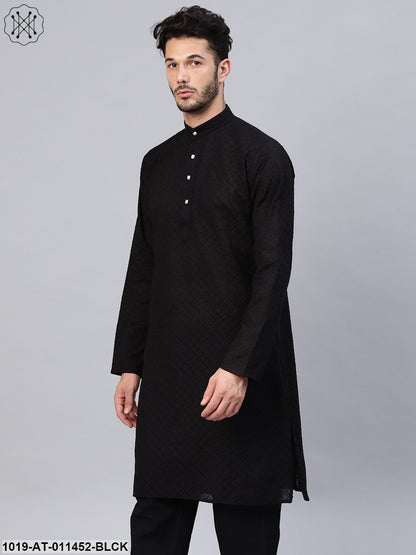 Men's 100% Cotton Black Chicken Only Long Kurta