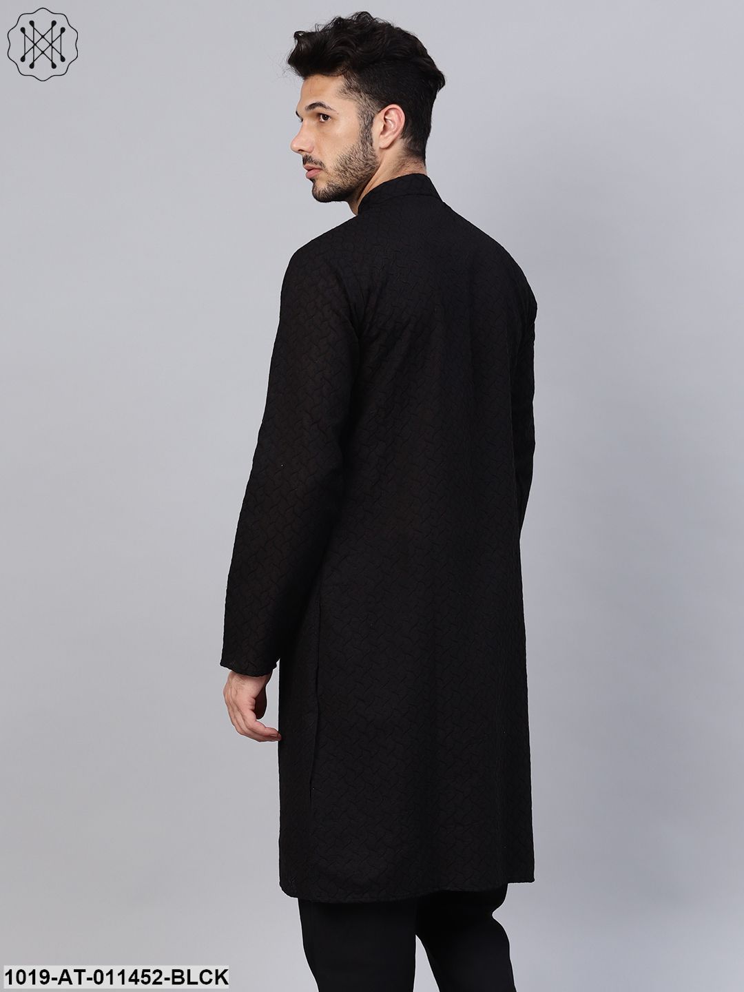 Men's 100% Cotton Black Chicken Only Long Kurta