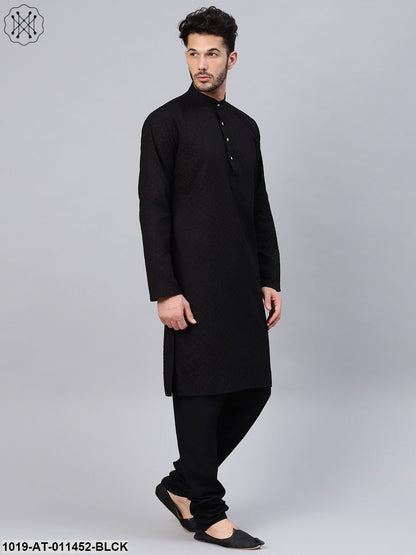 Men's 100% Cotton Black Chicken Only Long Kurta