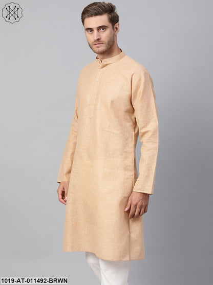 Men's Cotton Linen Blend Brown Solid Only Long Kurta