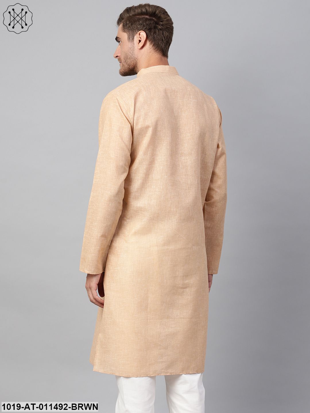 Men's Cotton Linen Blend Brown Solid Only Long Kurta