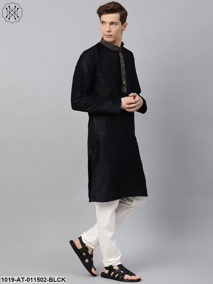 Men's Silk Blend Black Self Design Only Long Kurta