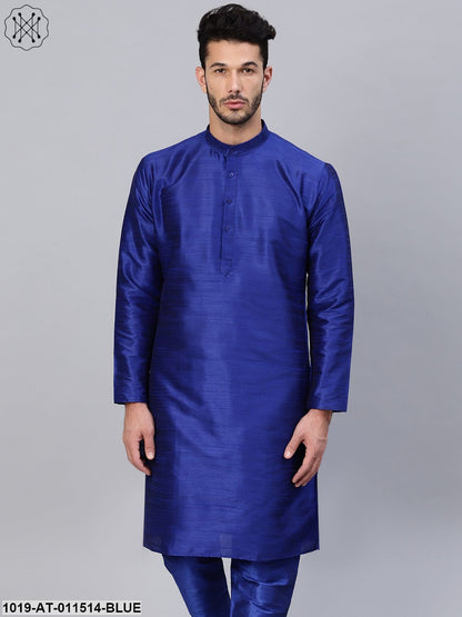 Men's Silk Blend Royal Blue Solid Only Long Kurta