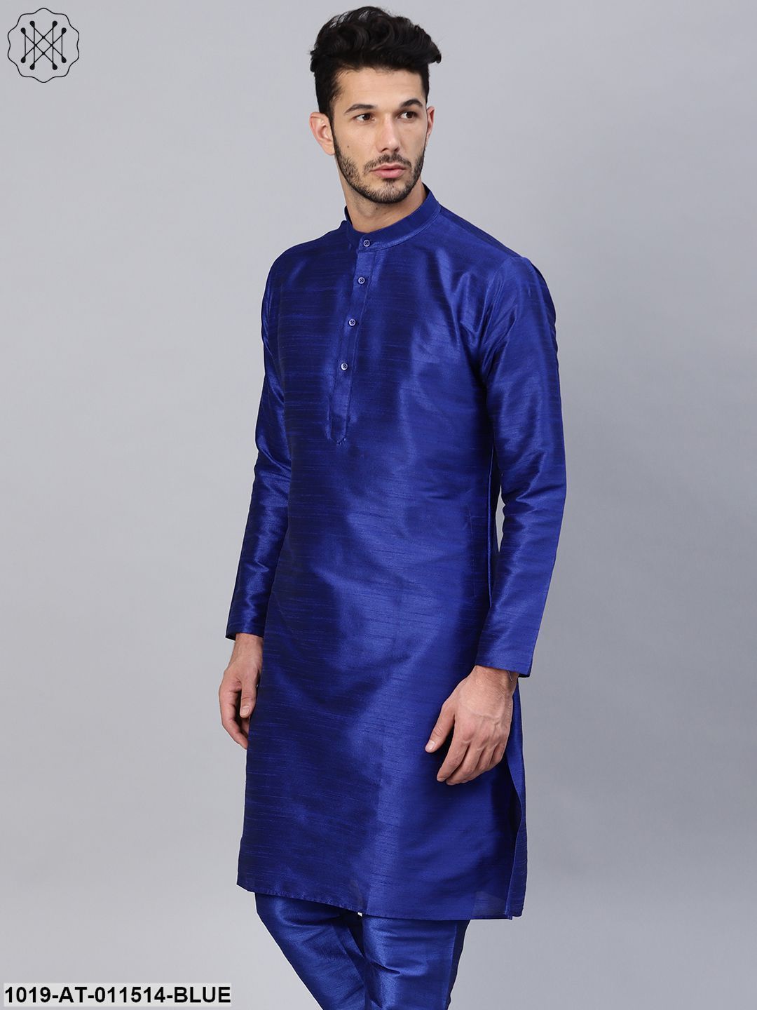 Men's Silk Blend Royal Blue Solid Only Long Kurta