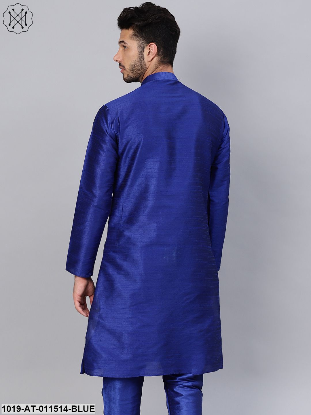 Men's Silk Blend Royal Blue Solid Only Long Kurta