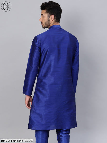 Men's Silk Blend Royal Blue Solid Only Long Kurta