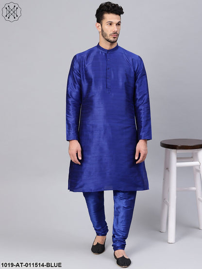 Men's Silk Blend Royal Blue Solid Only Long Kurta