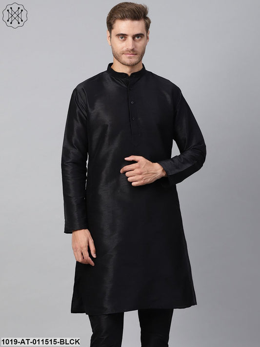 Men's Silk Blend Black Solid Only Long Kurta