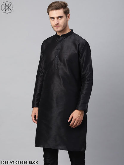 Men's Silk Blend Black Solid Only Long Kurta