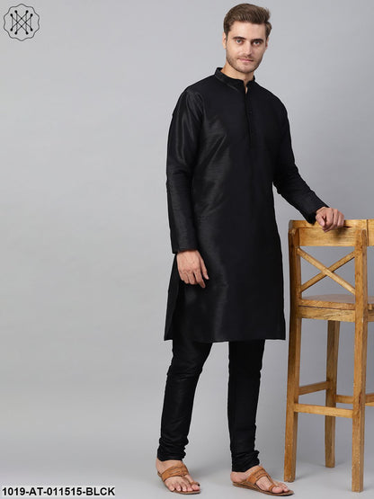 Men's Silk Blend Black Solid Only Long Kurta