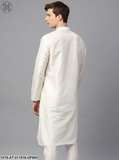 Men's Silk Blend Off White Solid Only Long Kurta