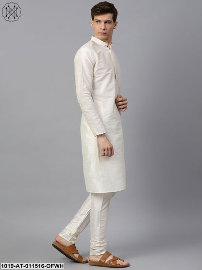 Men's Silk Blend Off White Solid Only Long Kurta