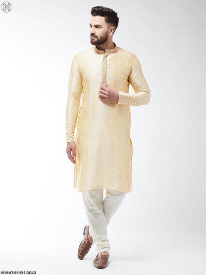 Men's Silk Blend Gold Self Design Only Long Kurta