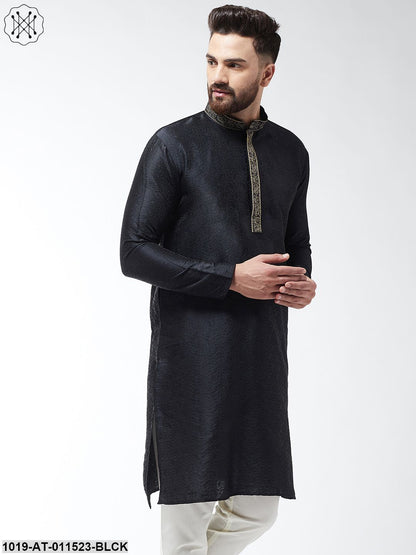 Men's Silk Blend Black Self Design Only Long Kurta