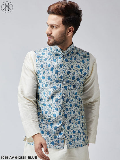 Men's Blue Printed Nehru Jacket