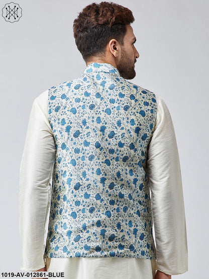 Men's Blue Printed Nehru Jacket