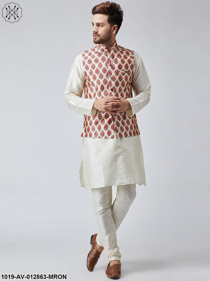 Men's Maroon Printed Nehru Jacket