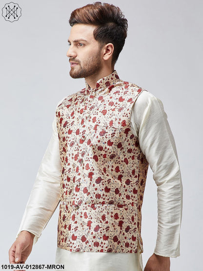 Men's Maroon Printed Nehru Jacket