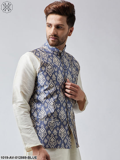 Men's Blue Printed Nehru Jacket