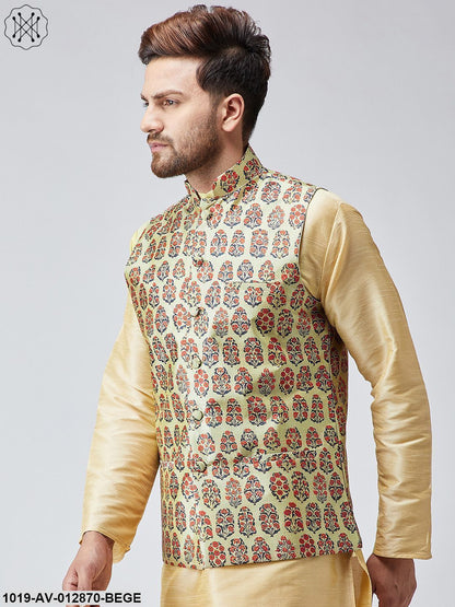 Men's Beige Printed Nehru Jacket