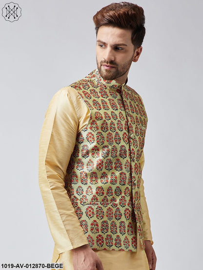 Men's Beige Printed Nehru Jacket