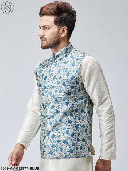 Men's Blue Printed Nehru Jacket