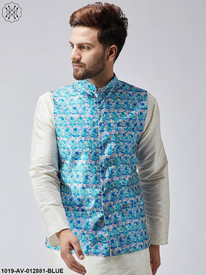 Men's Sky Blue Printed Nehru Jacket