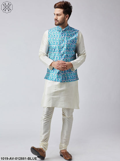 Men's Sky Blue Printed Nehru Jacket