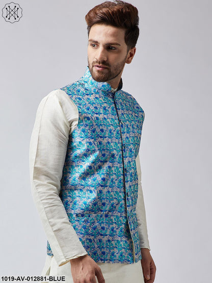 Men's Sky Blue Printed Nehru Jacket