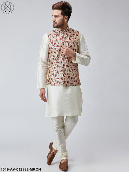 Men's Maroon Printed Nehru Jacket