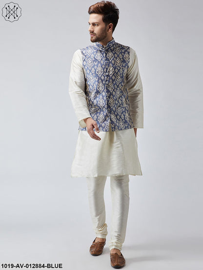 Men's Blue Printed Nehru Jacket