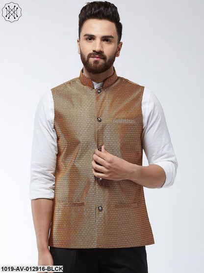 Men's Jacquard Silk Copper Self Design Nehru Jacket