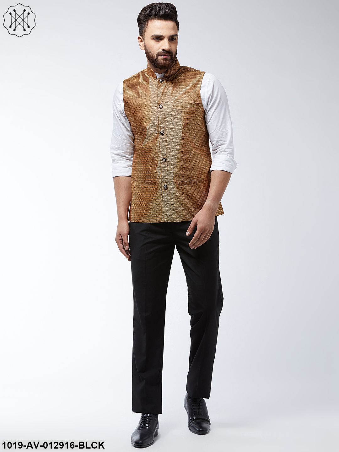 Men's Jacquard Silk Copper Self Design Nehru Jacket