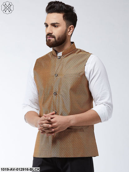 Men's Jacquard Silk Copper Self Design Nehru Jacket