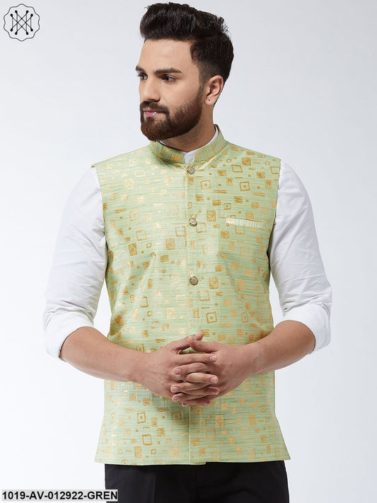 Men's Jacquard Silk Green Designer Nehru Jacket