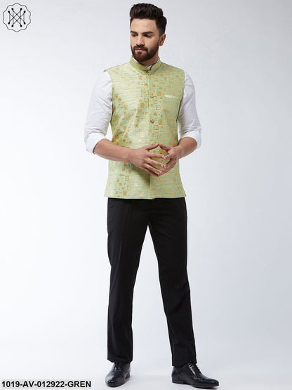 Men's Jacquard Silk Green Designer Nehru Jacket