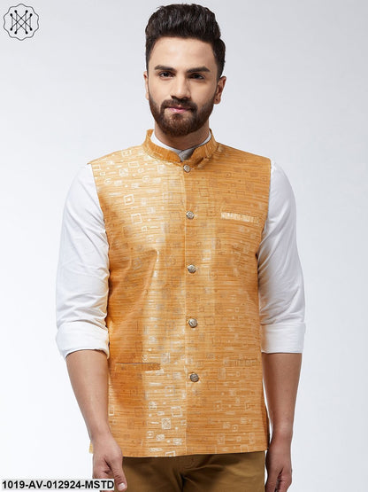 Men's Jacquard Silk Mustard Designer Nehru Jacket