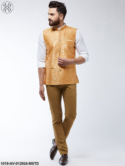 Men's Jacquard Silk Mustard Designer Nehru Jacket