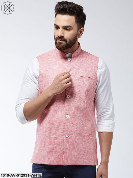 Men's Cotton Linen Blend Coral Nehru Jacket