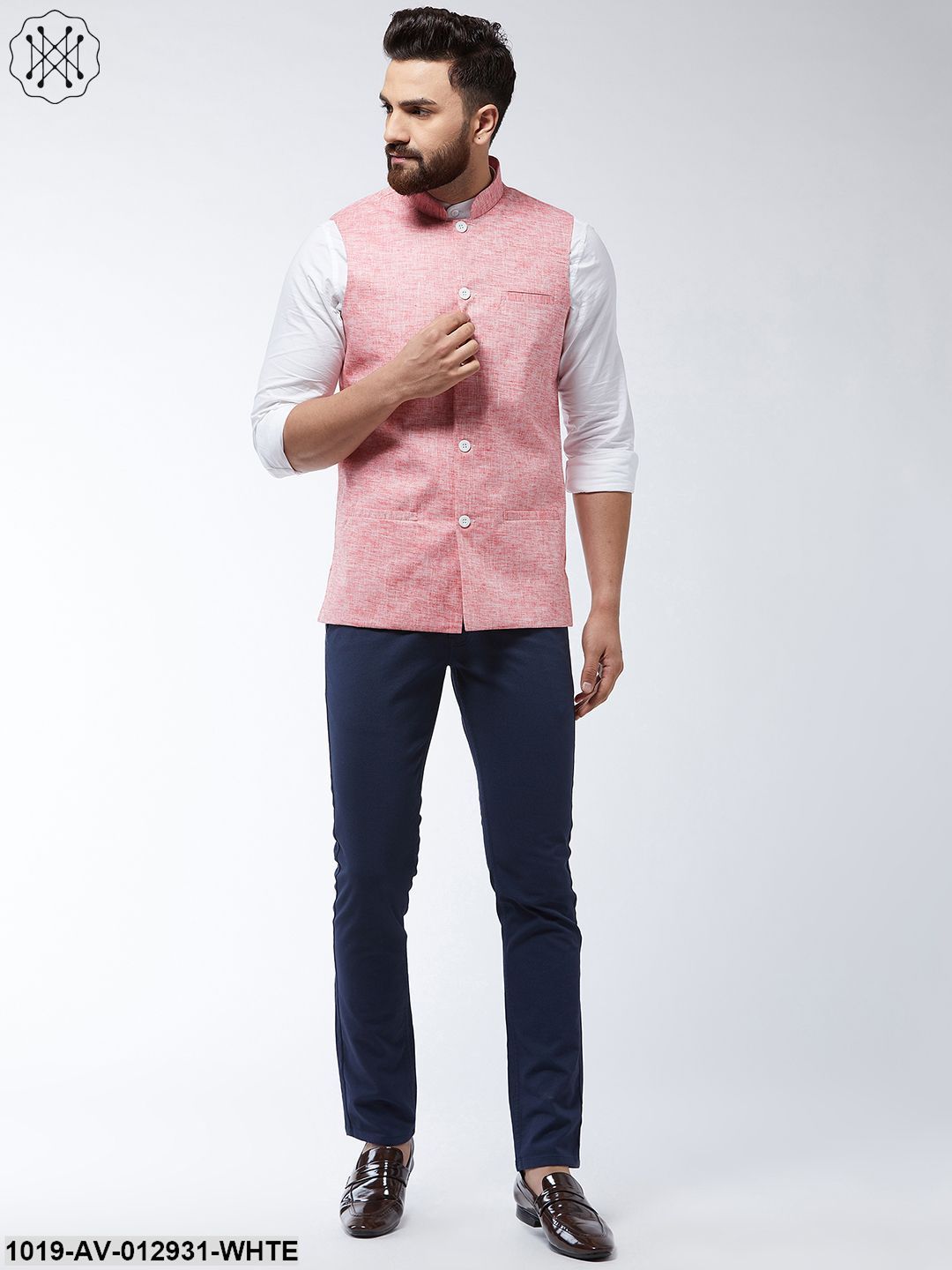 Men's Cotton Linen Blend Coral Nehru Jacket